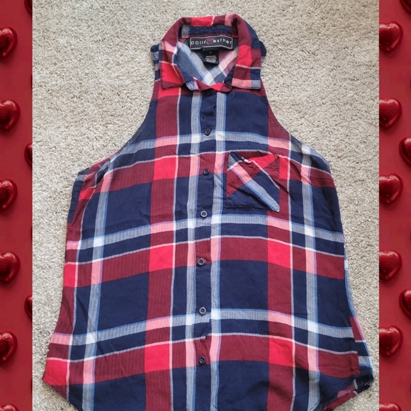 Womens Sleeveless Plaid Button Up Shirt - Picture 4 of 7
